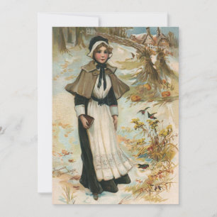 Thanksgiving Day Greetings with a Pilgrim Woman Holiday Card