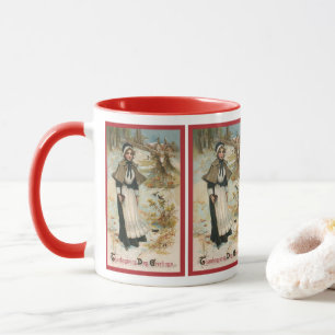 Thanksgiving Day Greetings with a Pilgrim Woman Mug