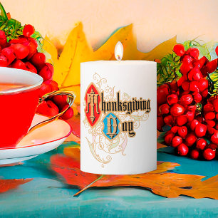 Thanksgiving Day (Initials T&D on Shields) 3"x4" Pillar Candle