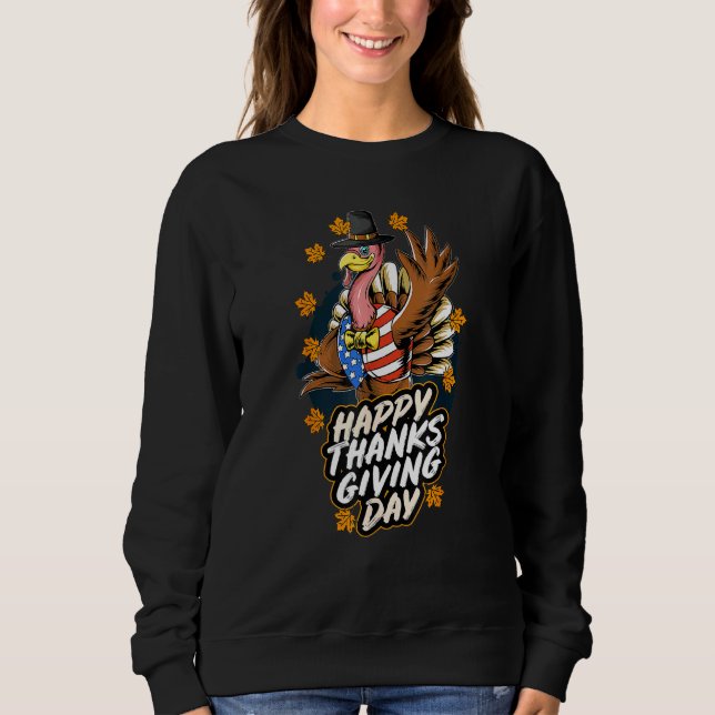 Thanksgiving Day Native American Turkey Usa Patrio Sweatshirt (Front)