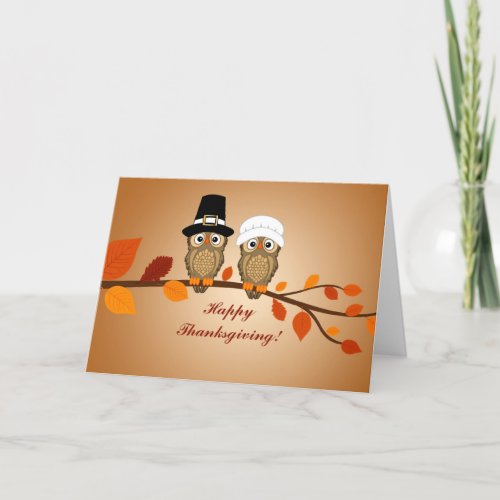 Thanksgiving Day Pilgrim Owls Holiday Card