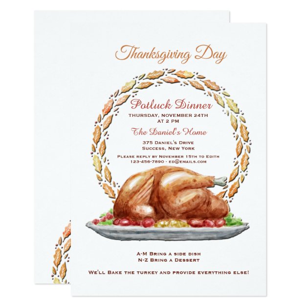 Thanksgiving Day Potluck Dinner Invitation