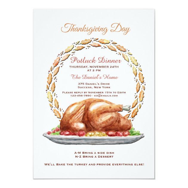 Thanksgiving Day Potluck Dinner Invitation