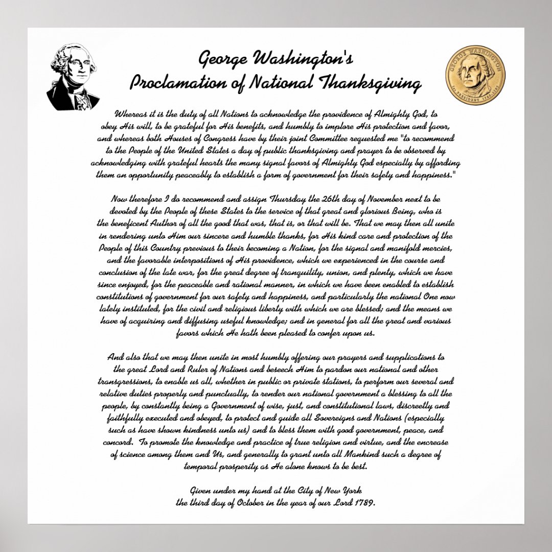 Thanksgiving Day Proclamation by Washington Poster Zazzle