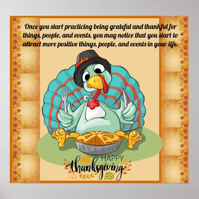 Thanksgiving Day quote with turkey and gratitude Poster (Front)