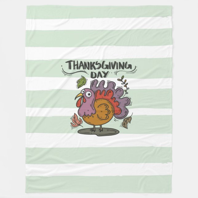 Thanksgiving Day Turkey Art – Classic Autumn Fleece Blanket (Front)