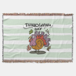 Thanksgiving Day Turkey Art – Classic Autumn Throw Blanket