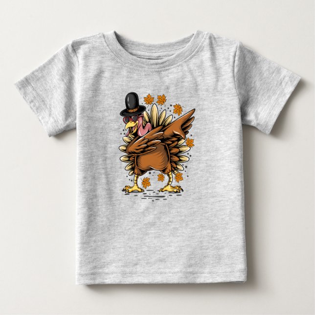 Thanksgiving Day Turkey Dancing Dabbing Style Baby T-Shirt (Front)