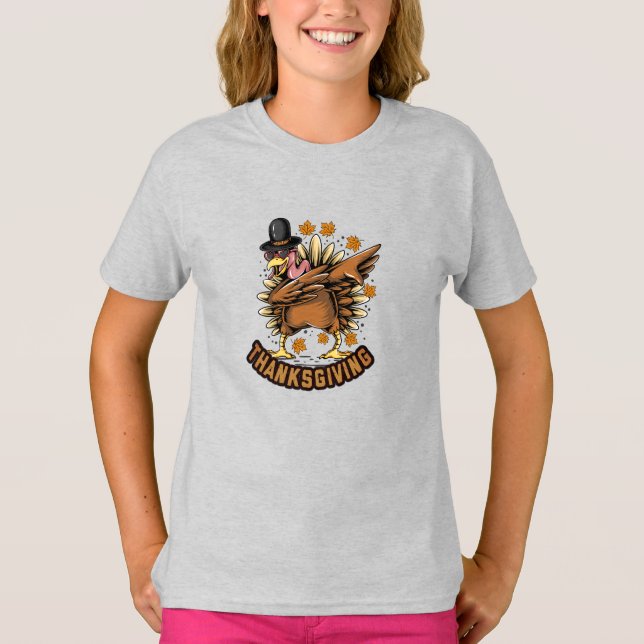 Thanksgiving Day Turkey Dancing Dabbing Style T-Shirt (Front)
