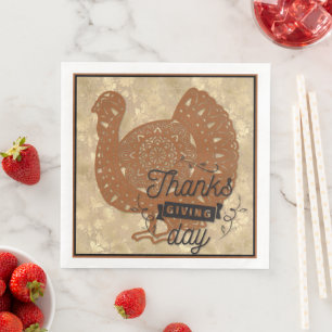 Thanksgiving Day Turkey Mandala Paper Dinner Napkins
