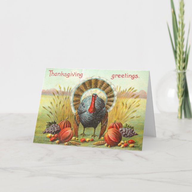 Thanksgiving day turkey with pumpkins holiday card (Front)