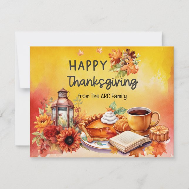 Thanksgiving Day watercolor Holiday Card (Front)