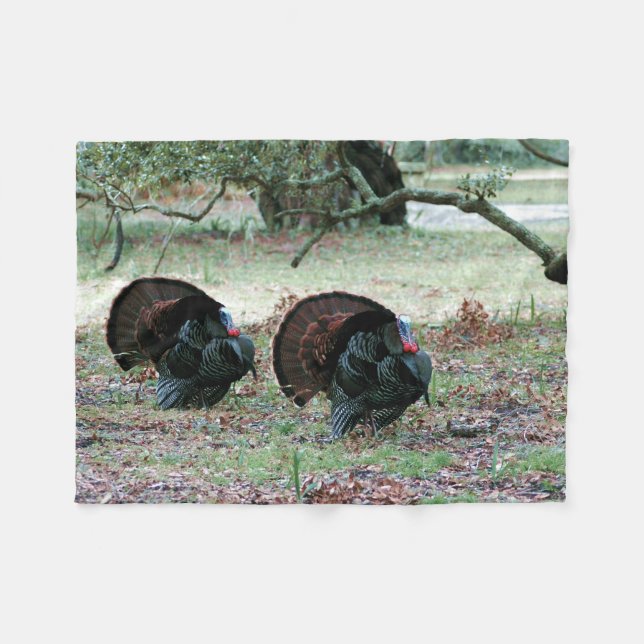 Thanksgiving Day Wild Turkeys in an Open Field Fleece Blanket (Front (Horizontal))