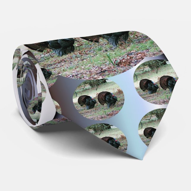 Thanksgiving Day Wild Turkeys in an Open Field Tie (Rolled)