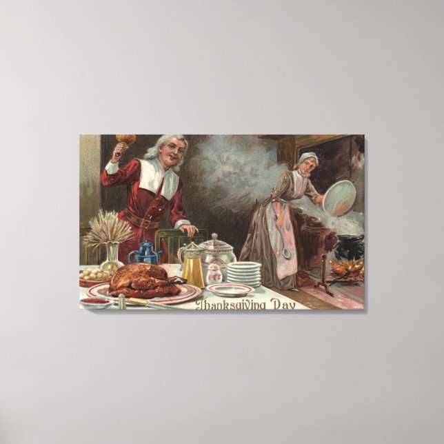 Thanksgiving DayPilgrim Dinner Scene Canvas Print (Front)