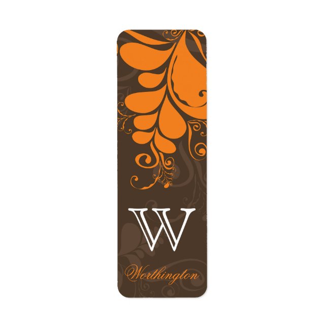 Thanksgiving Deco Leaves And Swirls Monogram Party Label (Front)