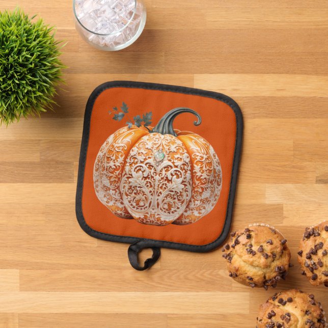 Thanksgiving Decorated  Pumpkin Pot Holder (Top Down)