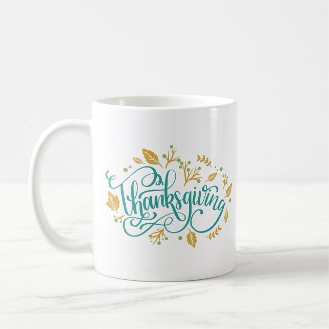 Thanksgiving Decorative Calligraphy Autumn Leaves Coffee Mug (Left)