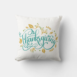 Thanksgiving Decorative Calligraphy Autumn Leaves Throw Pillow