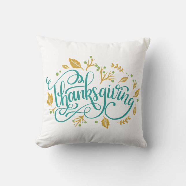 Thanksgiving Decorative Calligraphy Autumn Leaves Throw Pillow (Front)