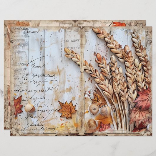 Thanksgiving Decoupage Junk Journal Paper Sheet (Front/Back)