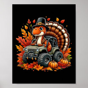Thanksgiving Design Boys Kids Dinosaur T Rex Fall  Poster