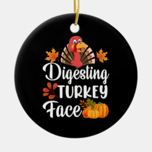 Thanksgiving Digesting Turkey Face Ceramic Ornament