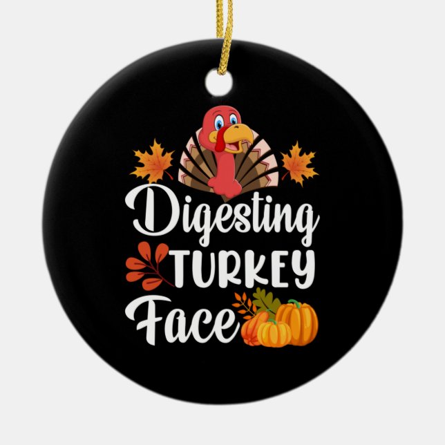 Thanksgiving Digesting Turkey Face Ceramic Ornament (Front)