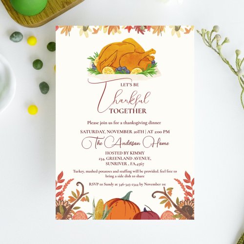 Thanksgiving Dineer fall Pumpkin Turkey party  Invitation