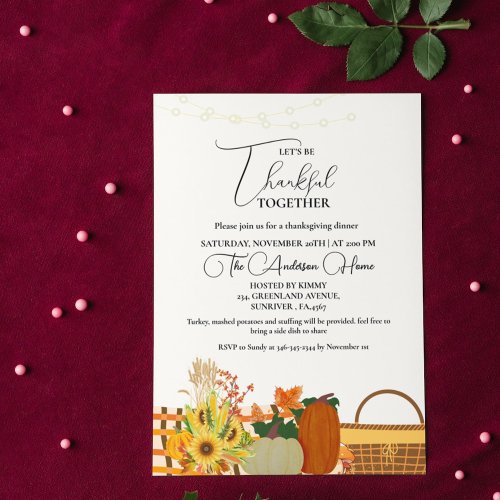 Thanksgiving Dineer fall Pumpkin Turkey party   Invitation