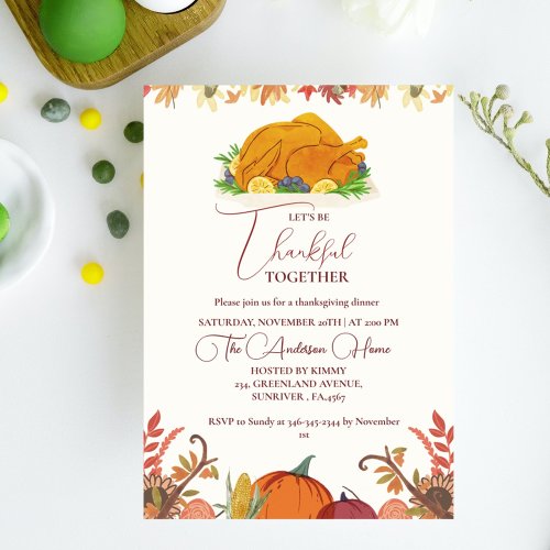 Thanksgiving Dineer fall Pumpkin Turkey party  Invitation