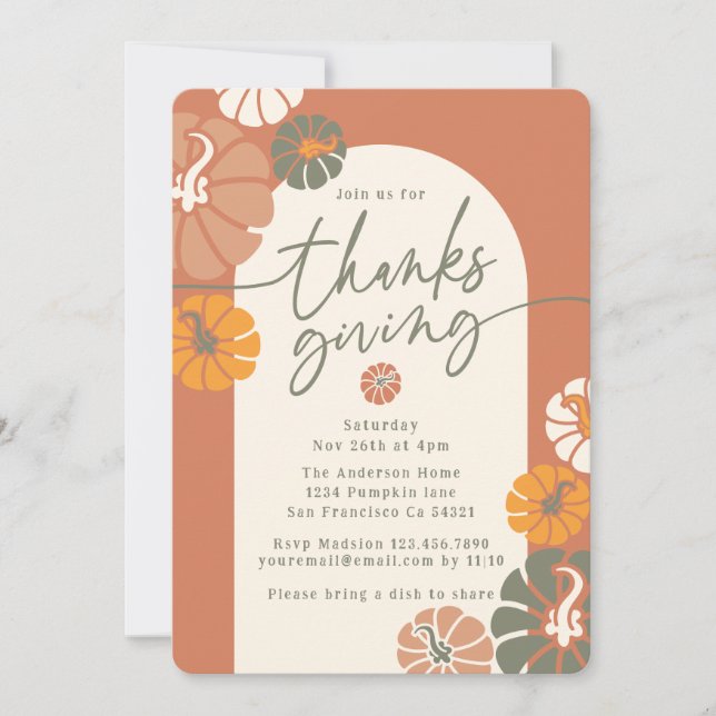 Thanksgiving Dinner Arch Fall Terracotta Pumpkins Invitation (Front)