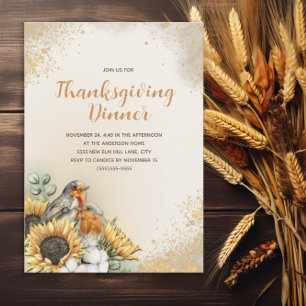 Thanksgiving Dinner Autumn Birds Sunflowers Invitation