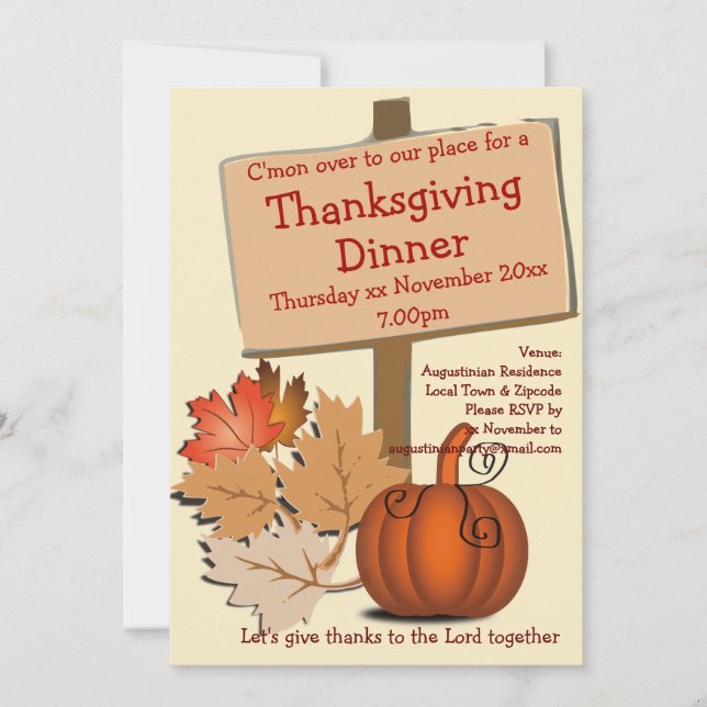 THANKSGIVING DINNER Autumn Leaves Pumpkin Invitation (Front)