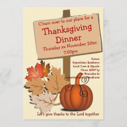 THANKSGIVING DINNER Autumn Leaves Pumpkin Invitation