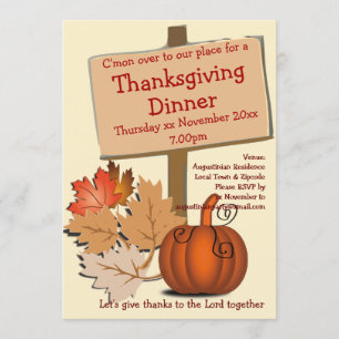 THANKSGIVING DINNER Autumn Leaves Pumpkin Invitation