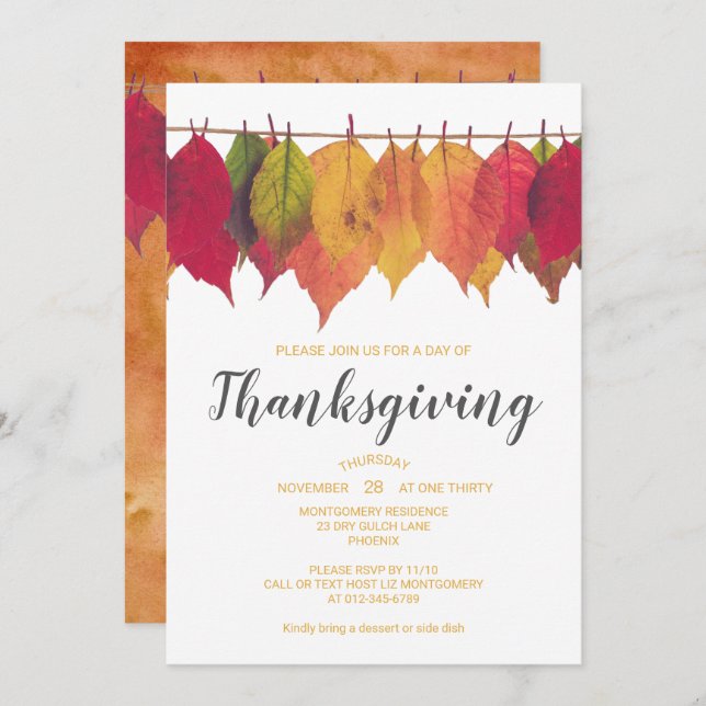 Thanksgiving Dinner Autumn Leaves Template (Front/Back)