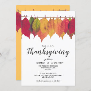 Thanksgiving Dinner Autumn Leaves Vintage Lights Invitation