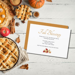 Thanksgiving Dinner Autumn Rustic Leaves Invitation