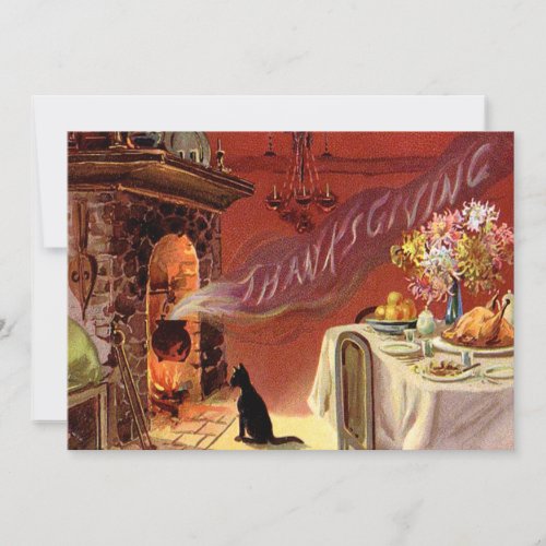 Thanksgiving Dinner Black Fireplace Turkey Holiday Card