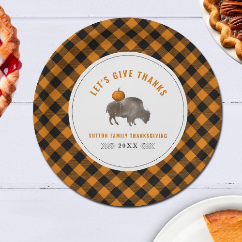 Thanksgiving Dinner Buffalo Bison Pumpkin Plaid Paper Plates