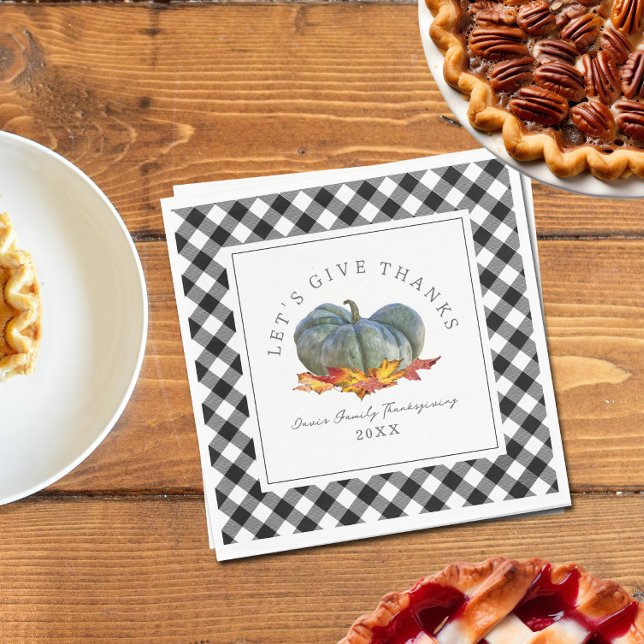 Thanksgiving Dinner Buffalo Plaid Gourd Pumpkin Napkins (Creator Uploaded)
