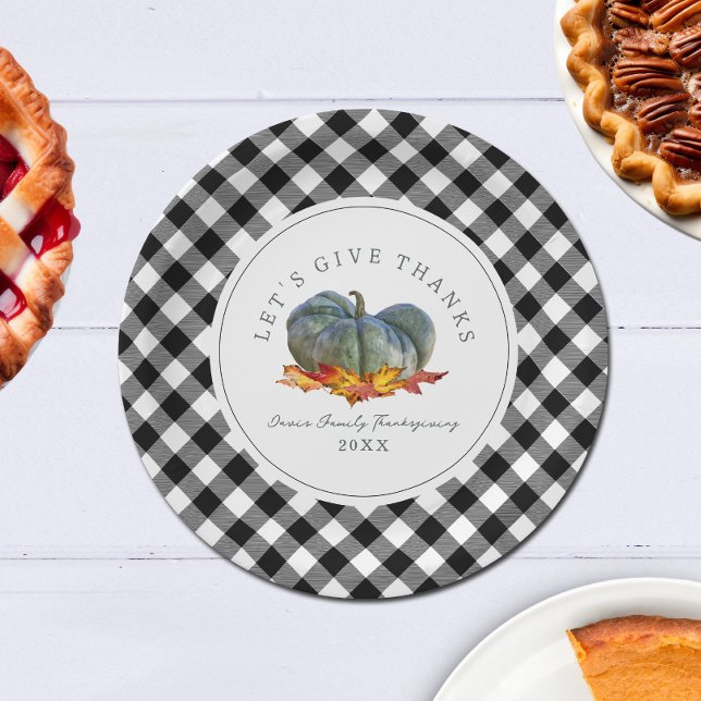 Thanksgiving Dinner Buffalo Plaid Gourd Pumpkin Paper Plates (Creator Uploaded)