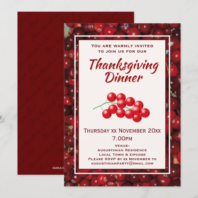 THANKSGIVING DINNER Celebration CRANBERRIES Invitation (Front/Back)