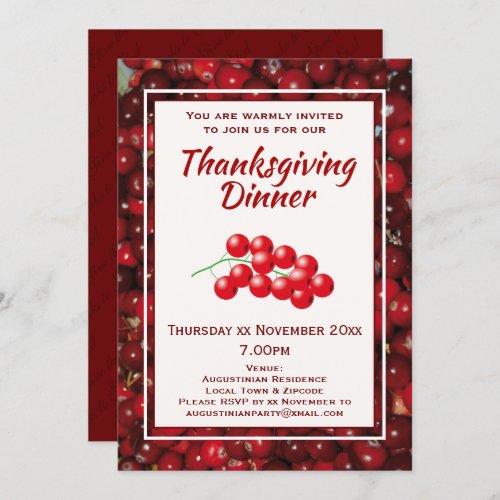 THANKSGIVING DINNER Celebration CRANBERRIES Invitation