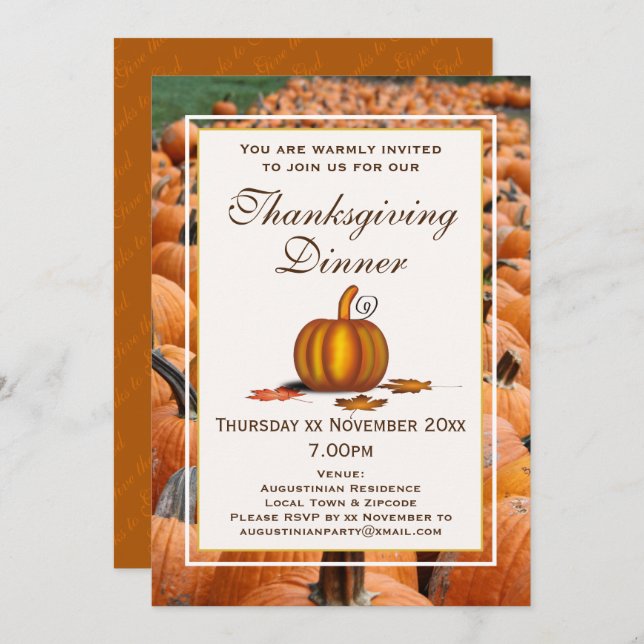 THANKSGIVING DINNER Celebration PUMPKIN Invitation (Front/Back)