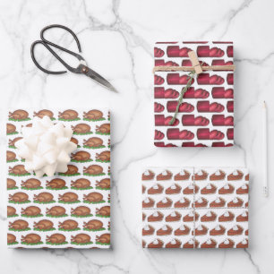 Thanksgiving Dinner Cranberry Turkey Pumpkin Pie Wrapping Paper Sheets