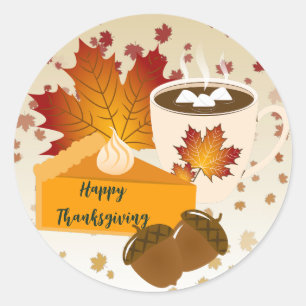 Thanksgiving Dinner Cuisine Pumpkin Pie Hot Choco Classic Round Sticker