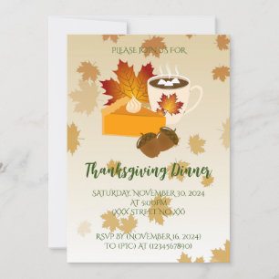 Thanksgiving Dinner Cuisine Pumpkin Pie Hot Choco Invitation