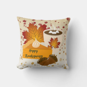 Thanksgiving Dinner Cuisine Pumpkin Pie Hot Choco Throw Pillow